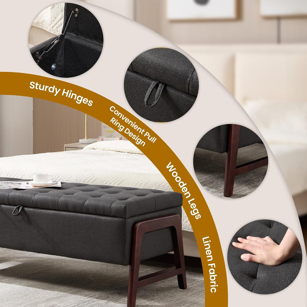 48" Storage Bench, Tufted End of Bed Bench, Upholstered Storage Ottoman ...