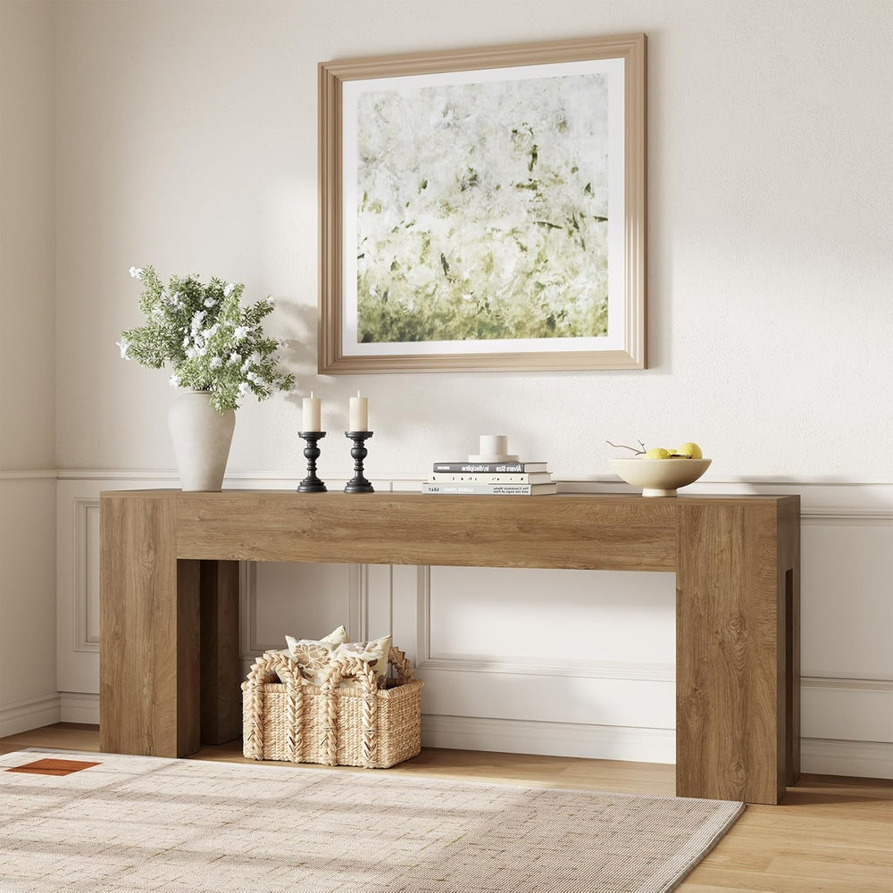 Epecoya Extra Long Sofa Console Table for Entryway 79-Inch, Natural Oak