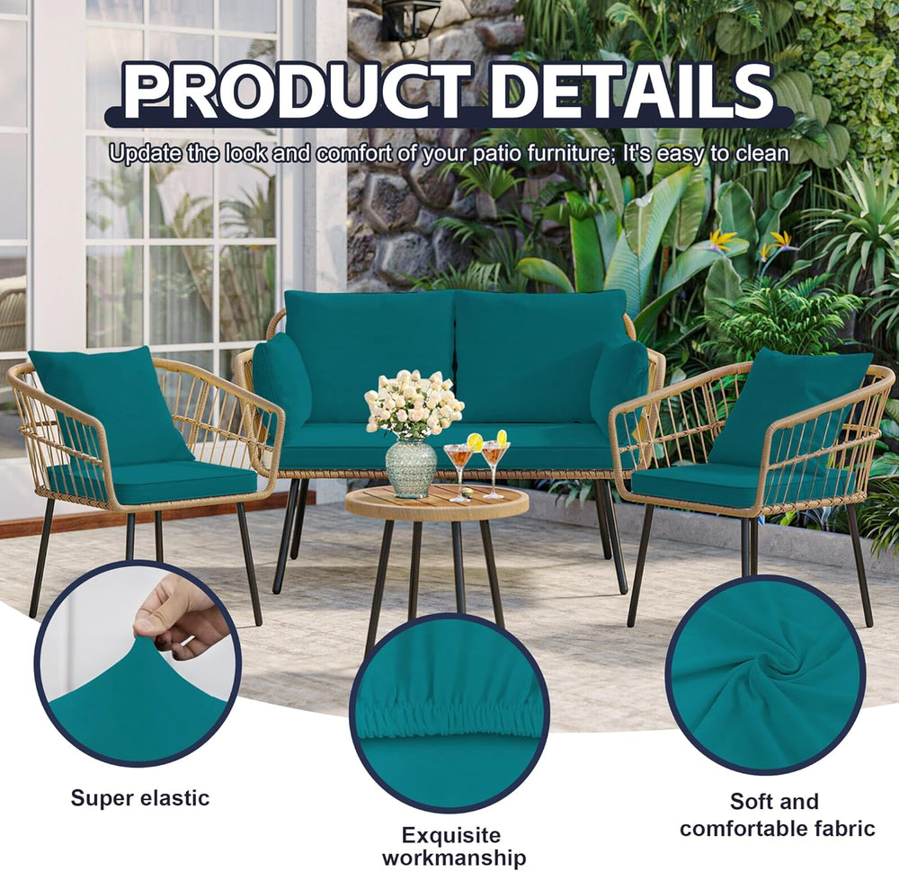 8Pcs Patio Cushion Covers, Outdoor Stretch Cushion Covers, Washable