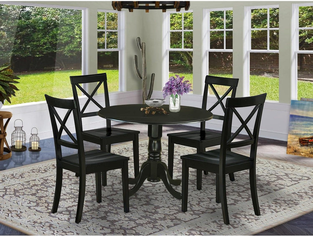 East West Furniture DLBO5-BLK-W 5 Piece Dinette Set for 4 Includes a Round Di...