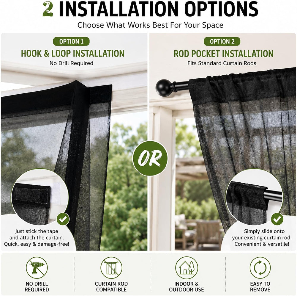 Jilron Outdoor Curtains Weighted, Outdoor Sheer Curtains & Lightweight Pr...
