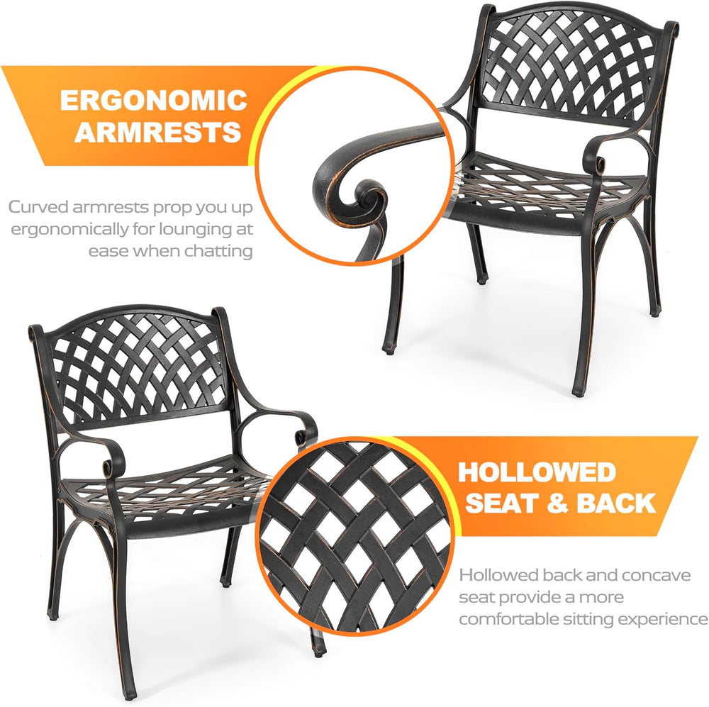 NUU GARDEN Cast Aluminum Patio Dining Chairs with Armrests for Indoor Outdoor...