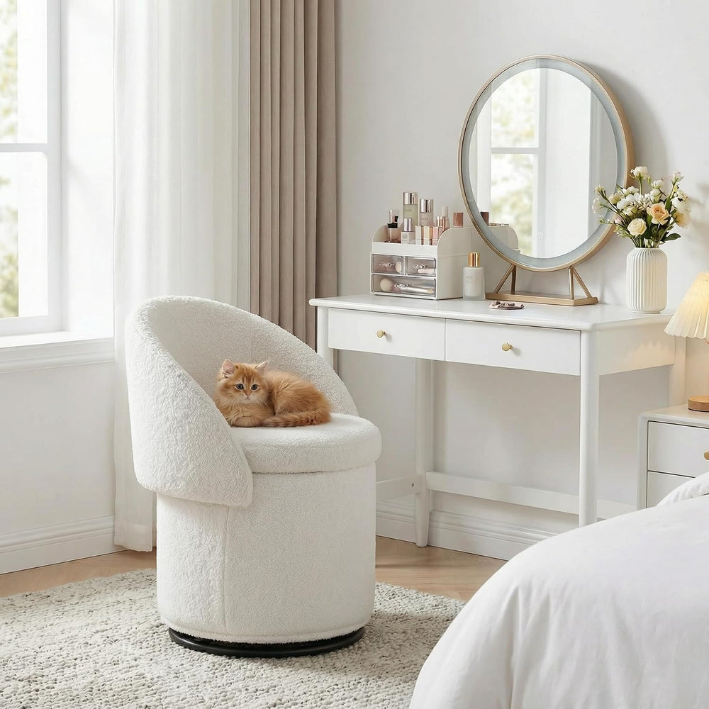 DUOMAY Modern Round Swivel Vanity Storage Stool with Foldable Backrest, Uphol...