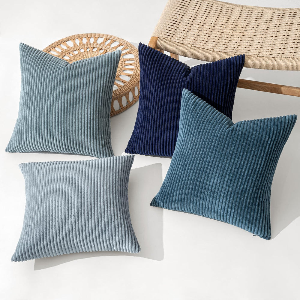 MIULEE Soft Corduroy Decorative Throw Pillow Covers Blue Navy Series 24x24