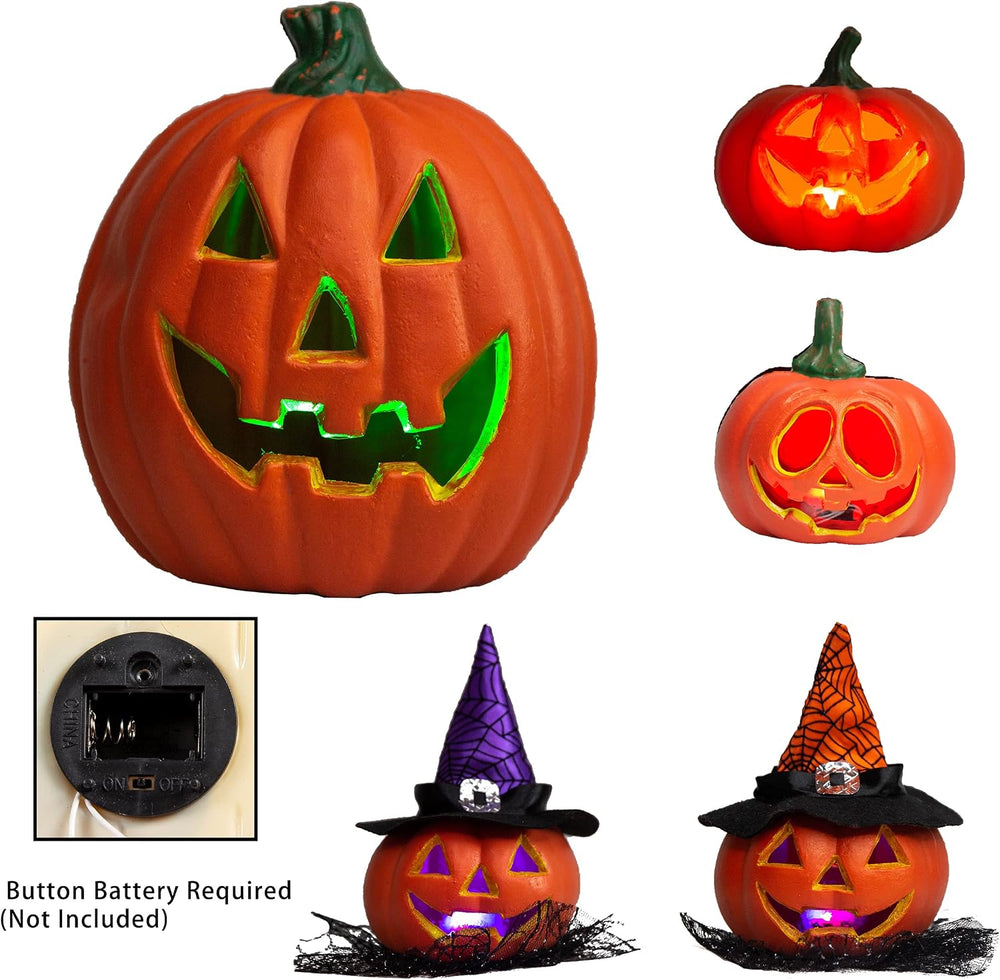 JOYIN 5 Pcs Light Up Halloween Pumpkin Decor Jack O Lantern Decorations Outdo...
