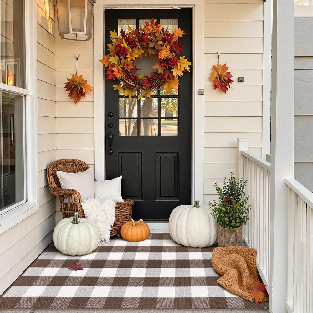 KIMODE Fall Decor Front Door Mat Buffalo Plaid Outdoor Front Porch Rug