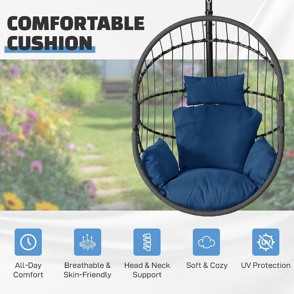 DoubleTT Hanging Egg Chair with Stand - 350lbs Capacity Outdoor Patio & I...