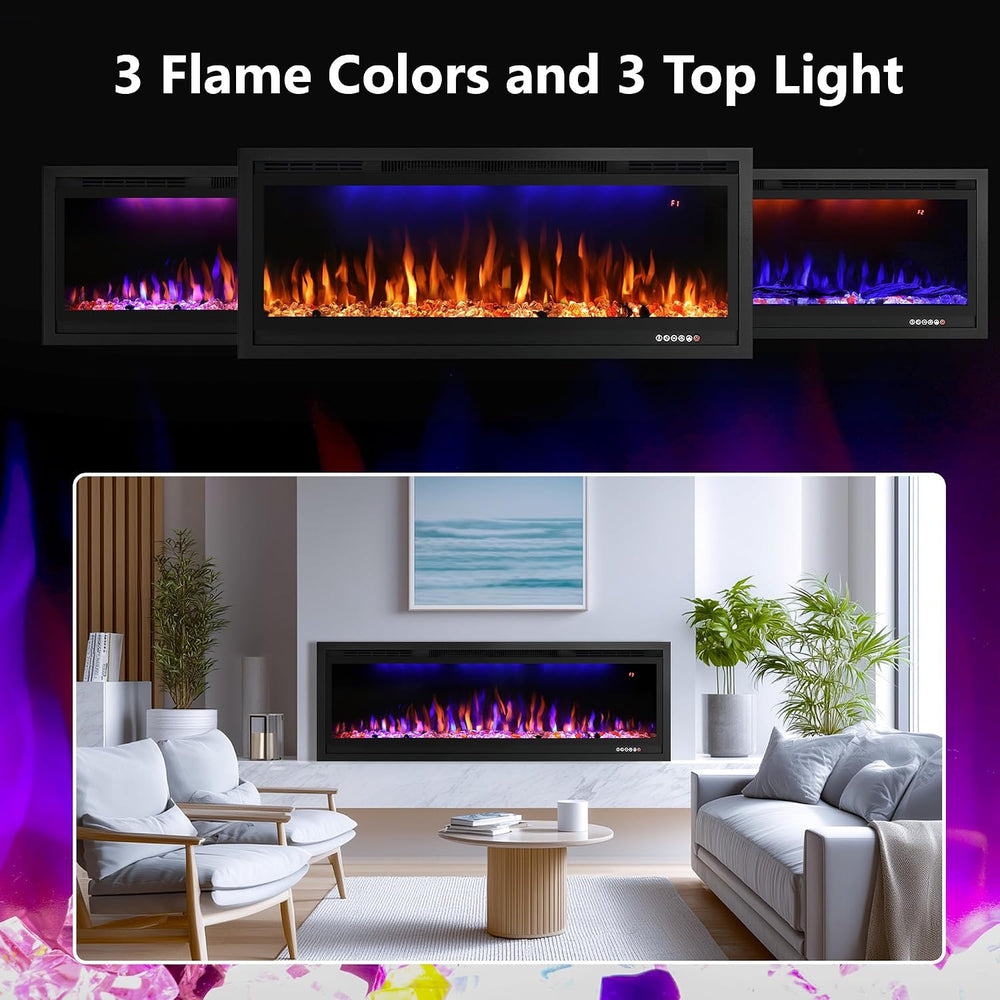 50" WiFi-Enabled Electric Fireplace Insert, APP Smart Control, Wall Moun...