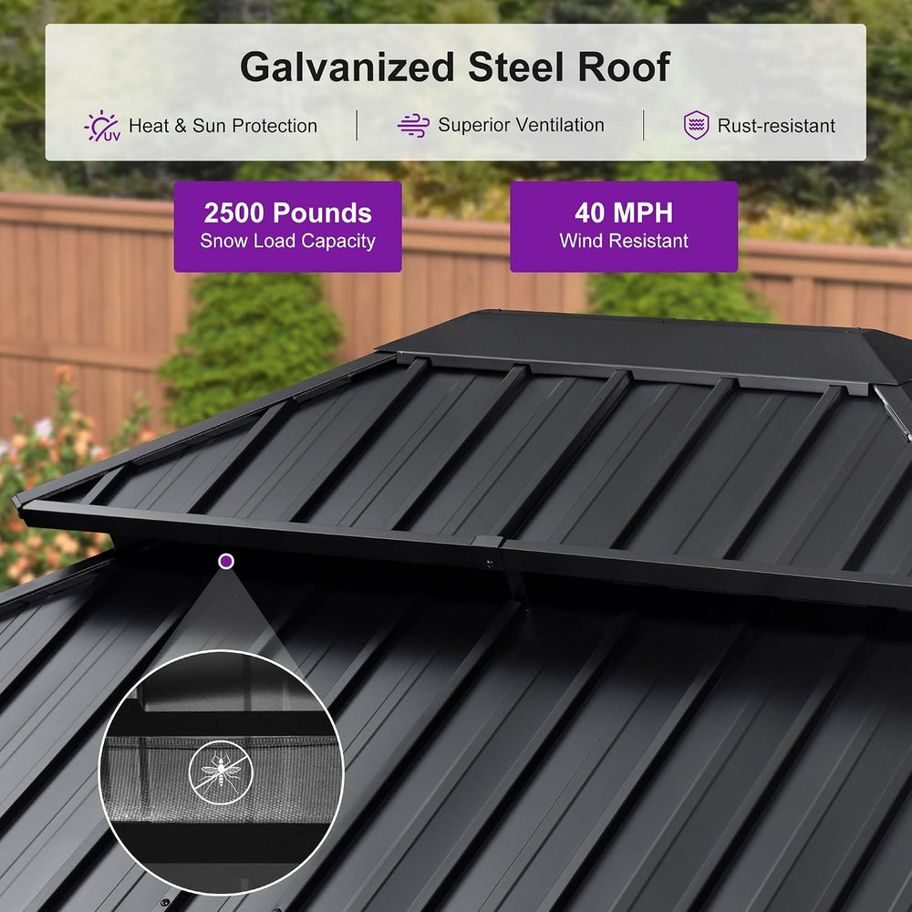 PURPLE LEAF Gazebo 12' x 14' with Drainage System, Wood Grain Frame