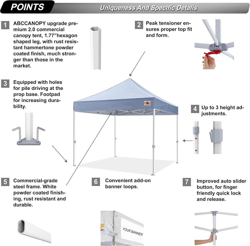 ABCCANOPY Commercial Pop Up Canopy Tent 10x10 Premium-Series, Gray