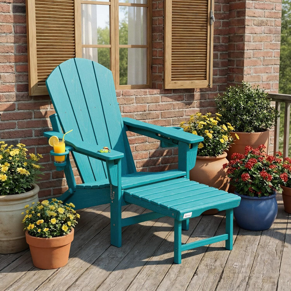 Mdeam HDPE Folding Adirondack Chairs Set of 2, 3-Level 400 lbs, Aruba Blue