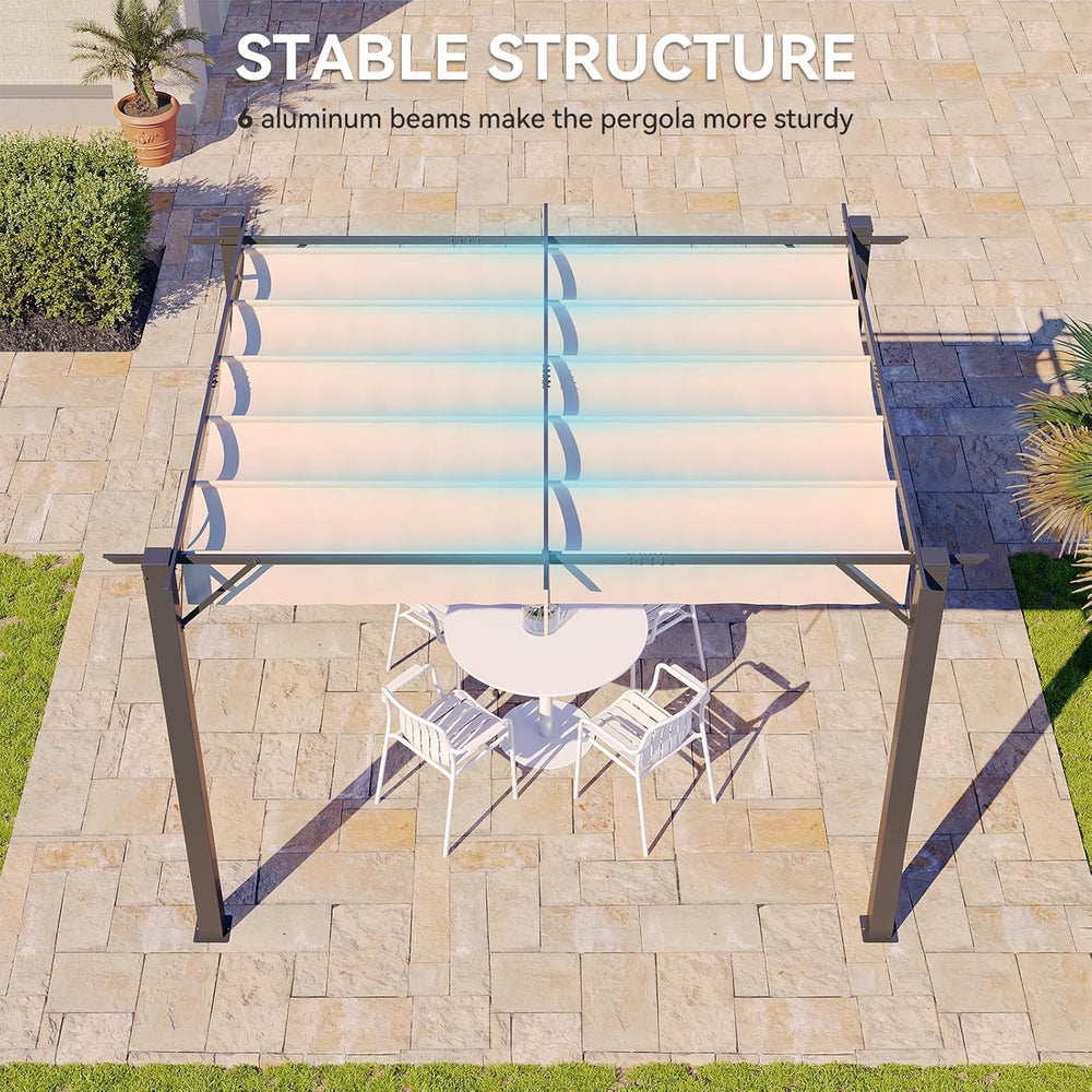 Aoxun 10'x12' Retractable Pergola with Sun Shade Canopy, Outdoor Heav...