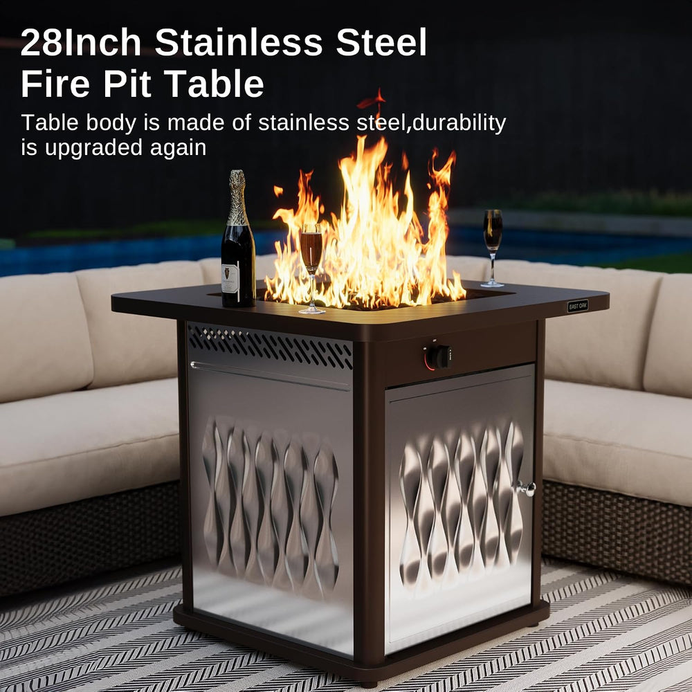 EAST OAK 28'' Stainless Steels Fire Pits Table, 50,000 BTU Upgraded S...
