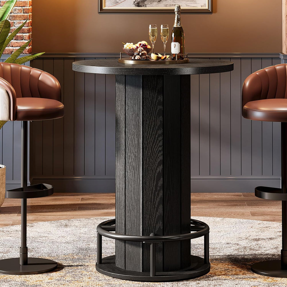 Tribesigns Round Bar Table, 39.4" H Wood Bistro Pub Table with Metal Rin...