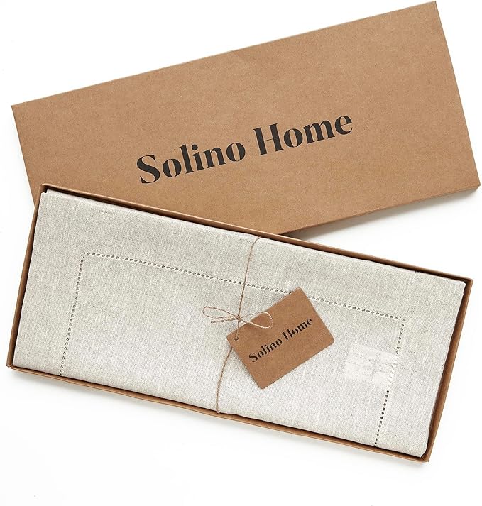 Solino Home Linen Light Natural Table Runner 60 Inches - Classic Hemstitch, 1...