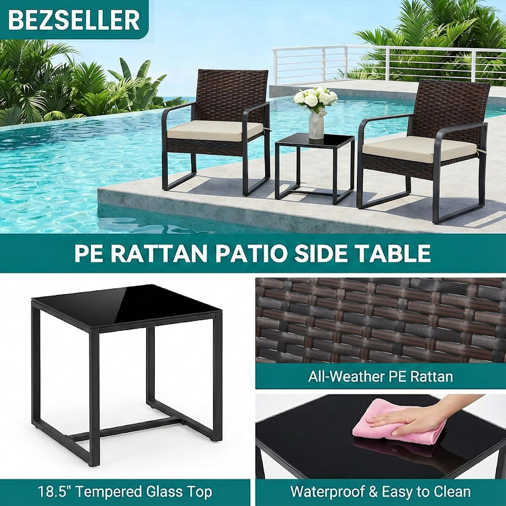 Bezseller 3-Piece Patio Furniture Set, Wicker Bistro Set, Brown