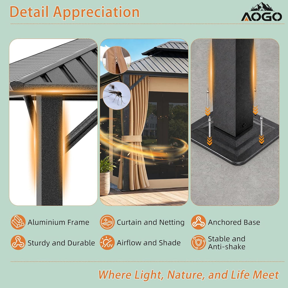 Gazebo Outdoor Gazebos, Hardtop Grill Gazebo Aluminum Galvanized Steel Double...