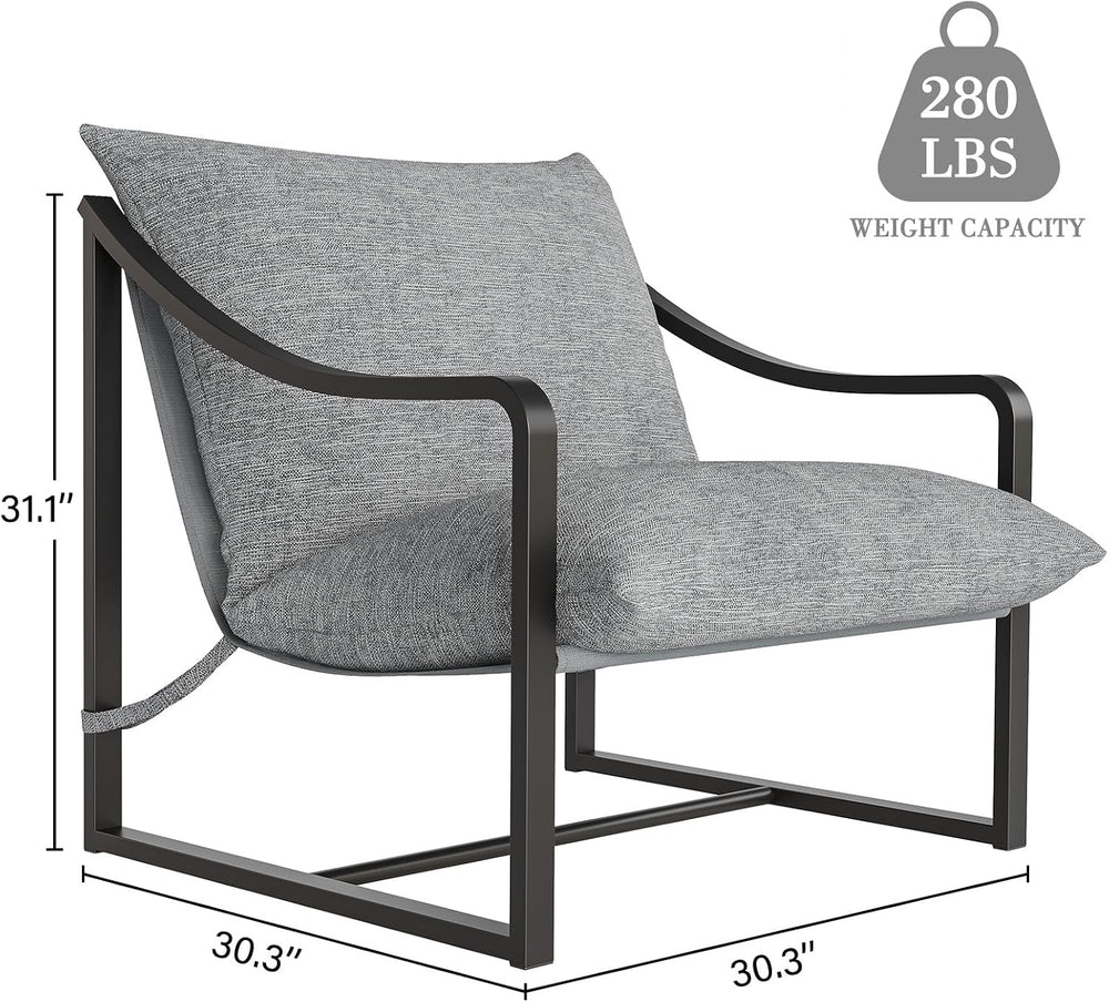 Grey Sling Accent Chair, Metal FrameSling Outdoor Chairs with Metal Frame and...