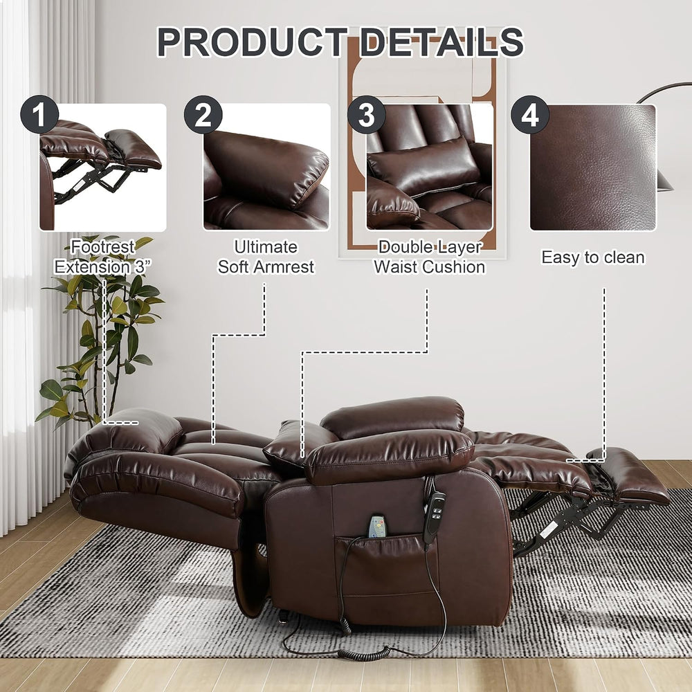 EDILLY X Large Genuine Leather Power Lift Recliner Chairs for Elderly