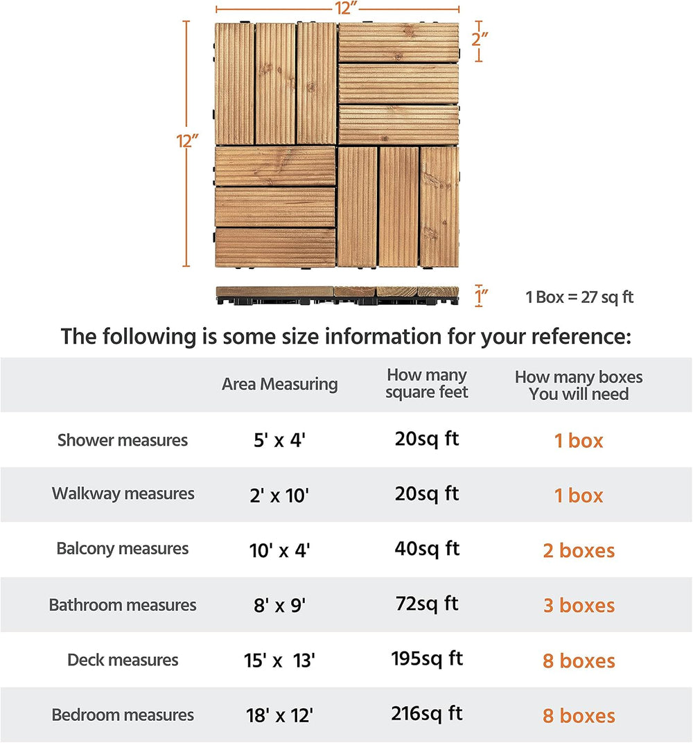 Topeakmart 27PCS Interlocking Deck Tiles 12x12 Patio Flooring, Natural Wood