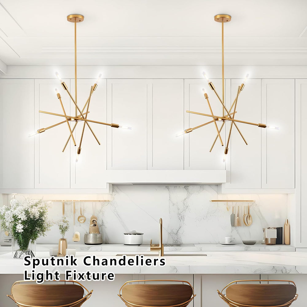 Modern 6-Lights Gold Sputnik Chandelier Dimmable Adjustable Height Contempora...