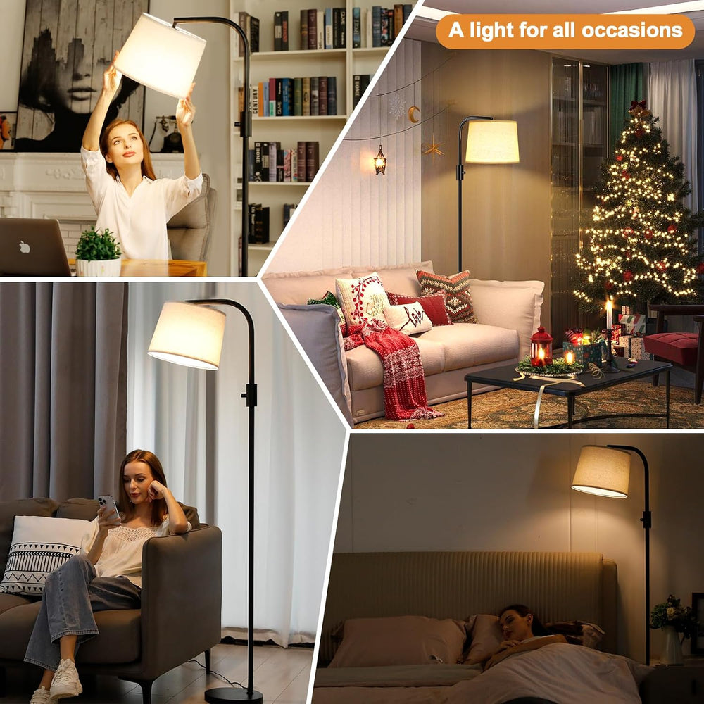 Ambimall Arc Floor Lamp for Living Room with Rotary Switch, Linen Shade