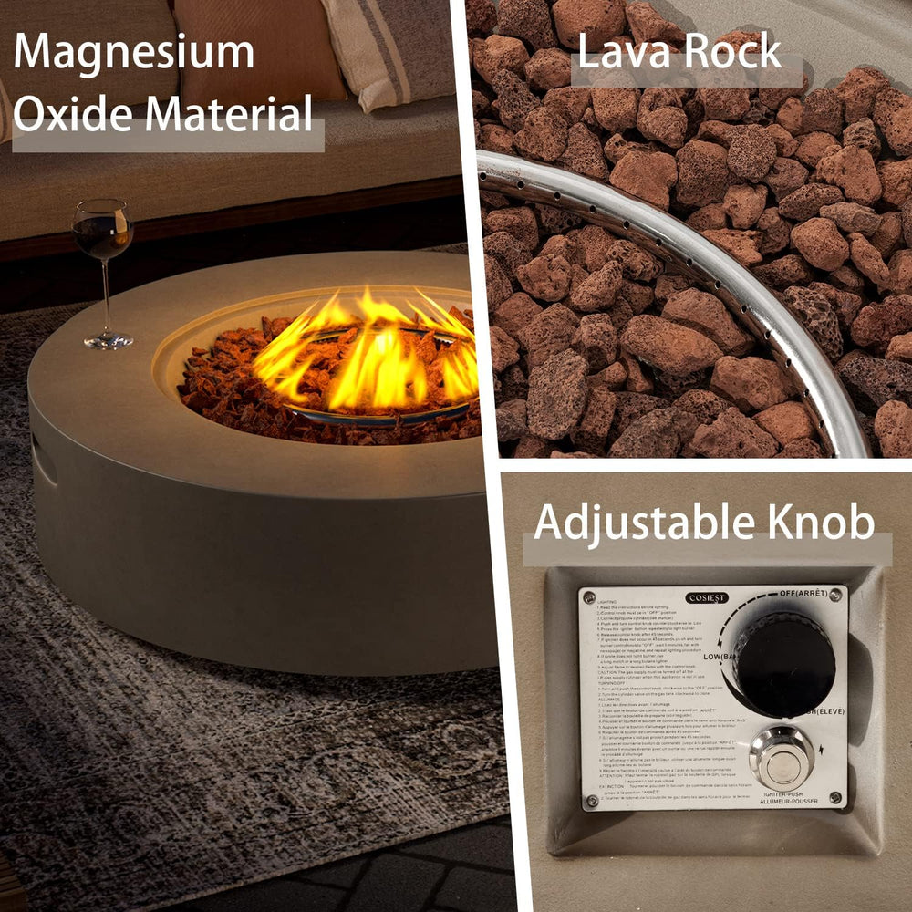 SUNBURY Outdoor 42" Fire Pit Table, 50000 BTU Gray Patio Fire Table, Con...