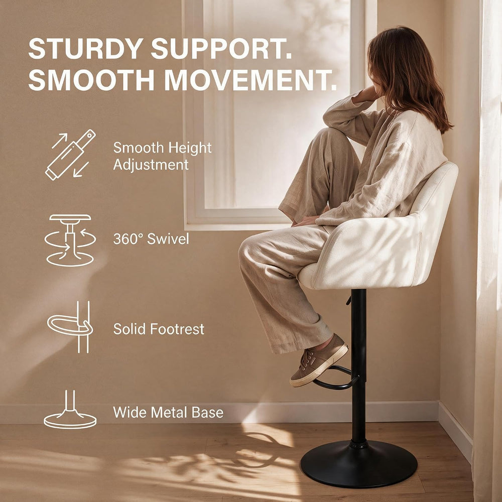 ROCITY Swivel Bar Stools Set of 2, Adjustable Height, Beige Velvet Fabric