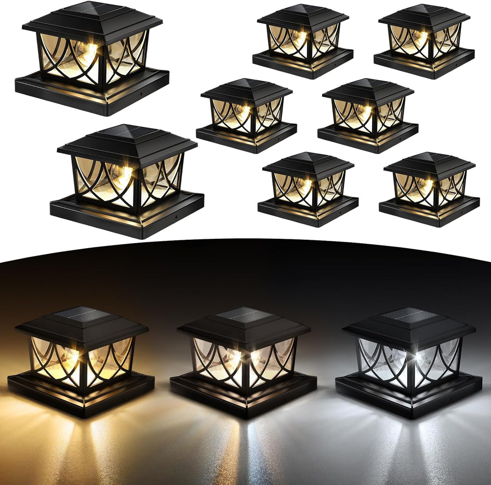 NIORSUN 4x4 Post Solar Lights, 3 Color Temps & 2 Brightnesses, 8 Pack Black