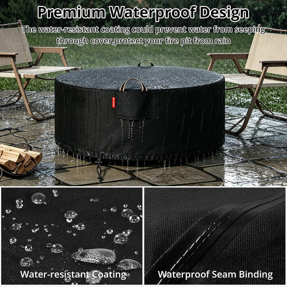 QH.HOME Fire Pit Cover Round 60", 900D Heavy Duty Fabric 100% Waterproof