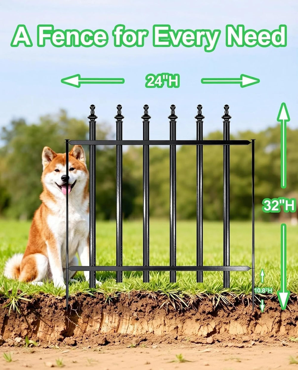 10-Panel Strong Dog Fence, 32in H x 24ft L, Thickened Hollow Iron Tubes, High...