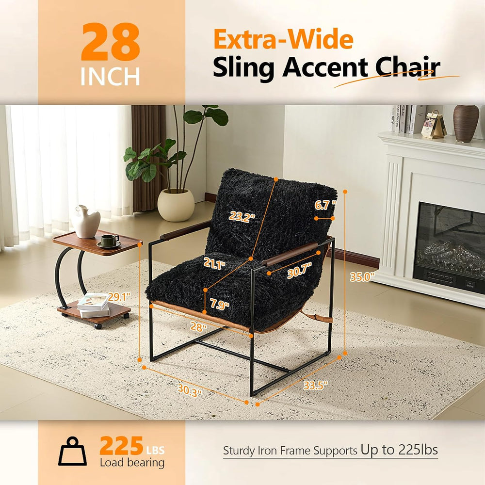 VINGLI 28" Wide Plush Upholstery Sling Modern Accent Chair with Metal Fr...