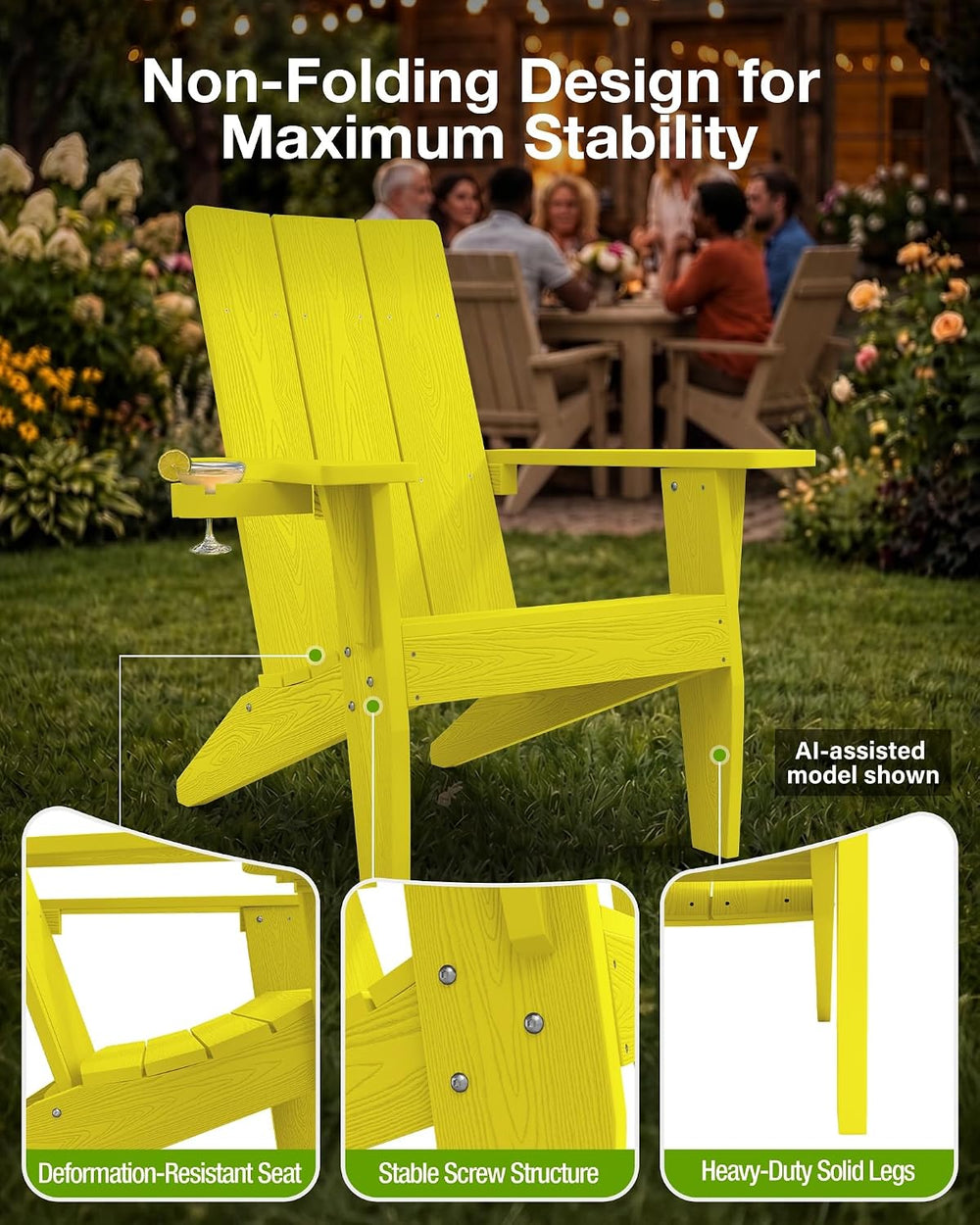 MXIMU Adirondack Chairs Set of 2, 450lb Capacity & 33in Tall Backrest