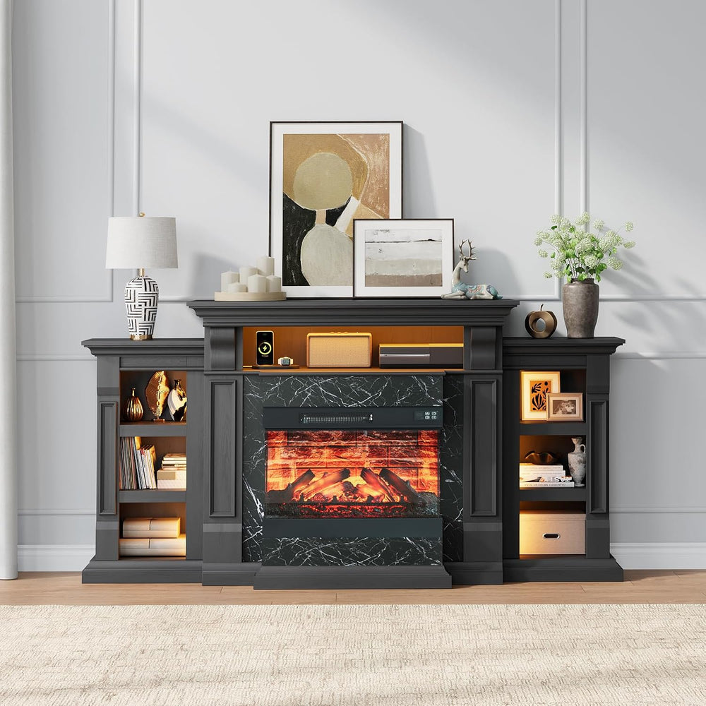 Naice 72” Electric Fireplace TV Stand w/ 3-Side Glass Heater, Marble Finish