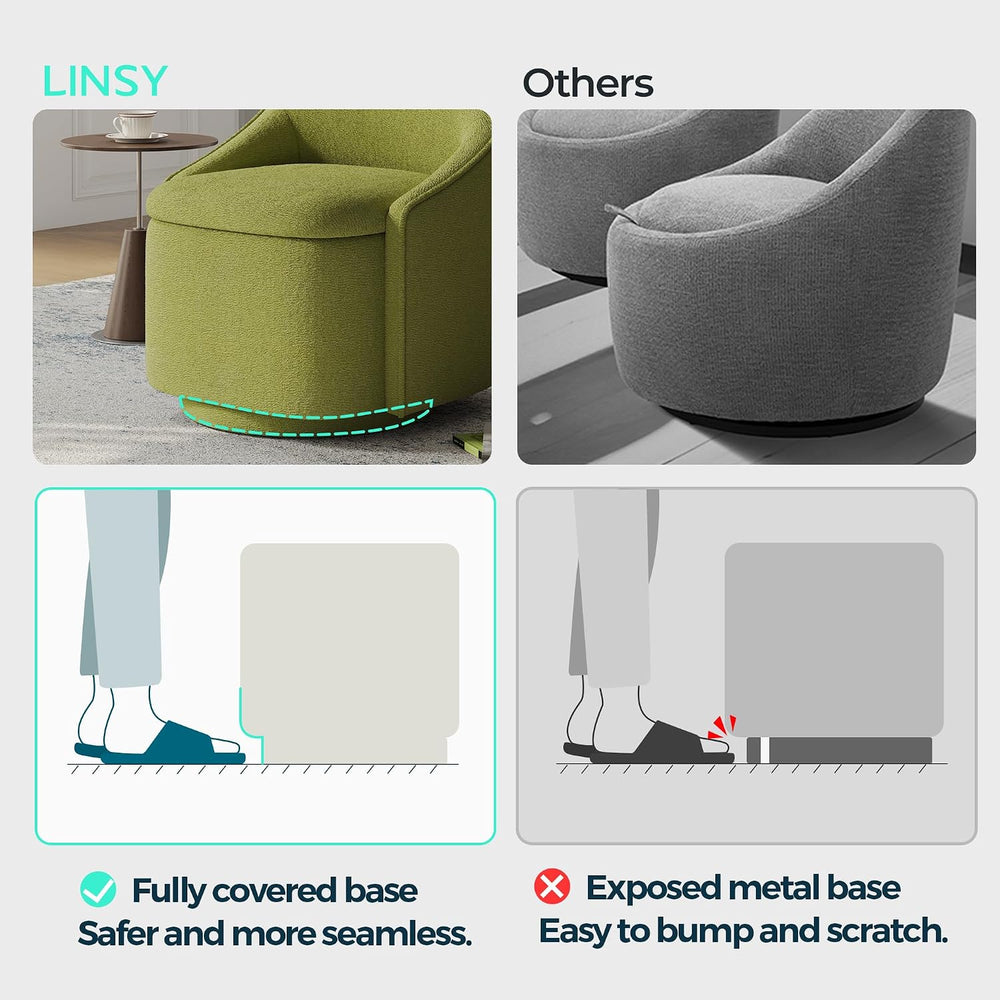 LINSY Swivel Accent Chair with Storage Comfy Chenille Barrel Chairs, Small 36...