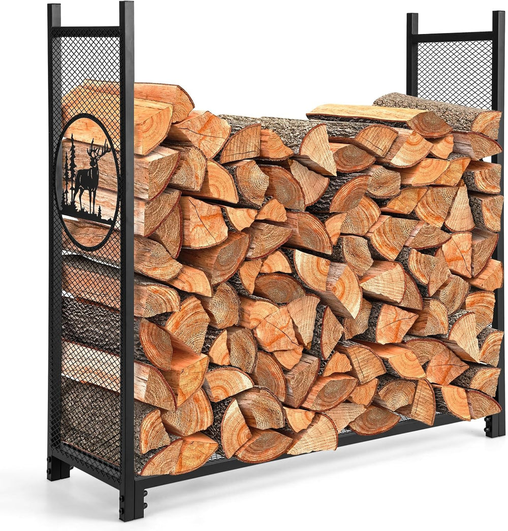 Goplus Firewood Rack Outdoor, 4 FT Metal Firewood Holder with Mesh Sides &...