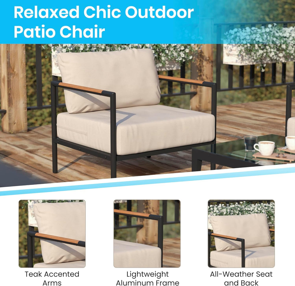 Flash Furniture Patio Chair with Cushions, Black/Beige