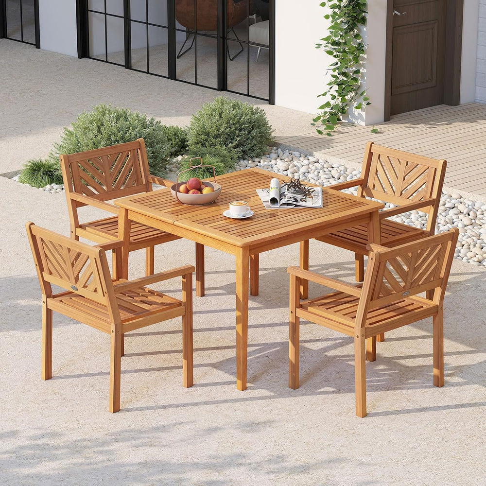 Tangkula Acacia Wood Patio Dining Chairs Set of 2