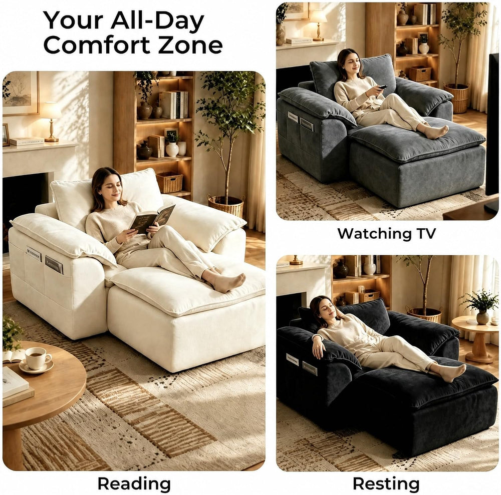 57" Oversized Chair with Ottoman, Deep Seat Chaise Lounge Chair Indoor