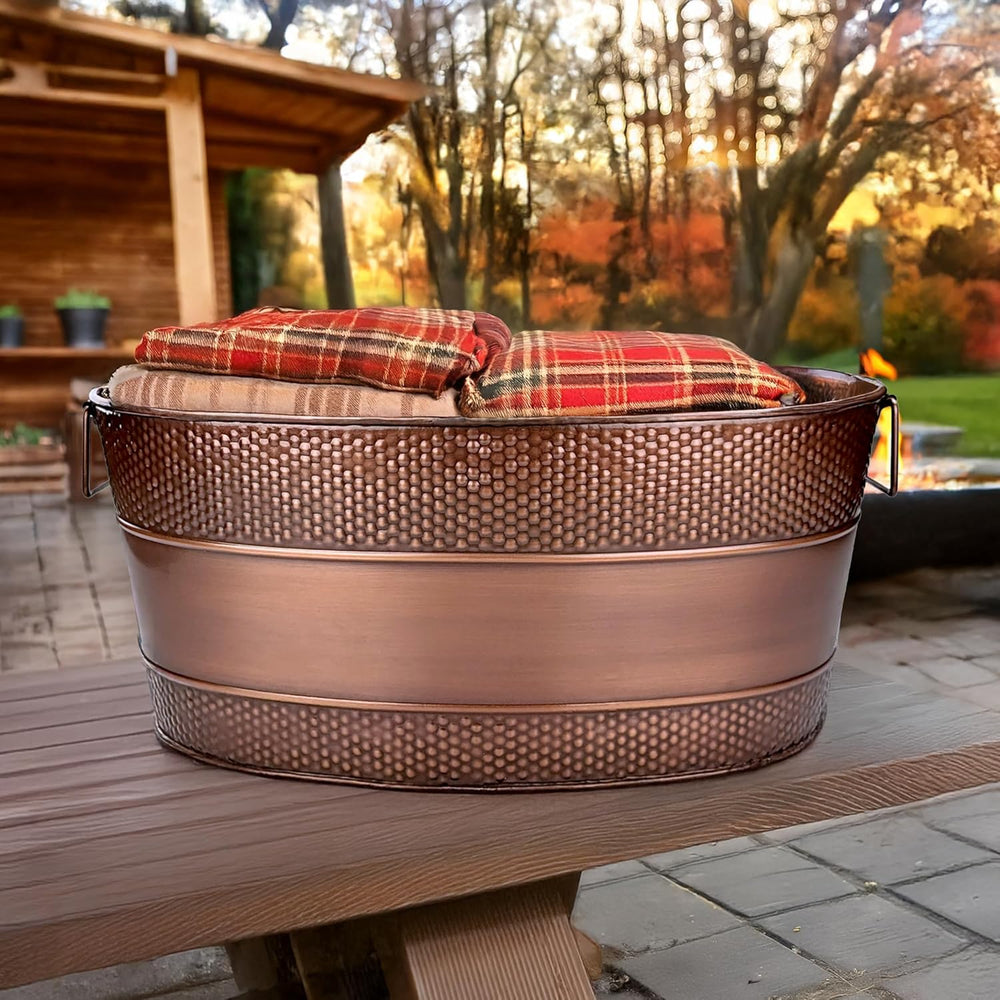 BREKX Copper Galvanized Firewood Storage Bin with Handles, 25-Qt