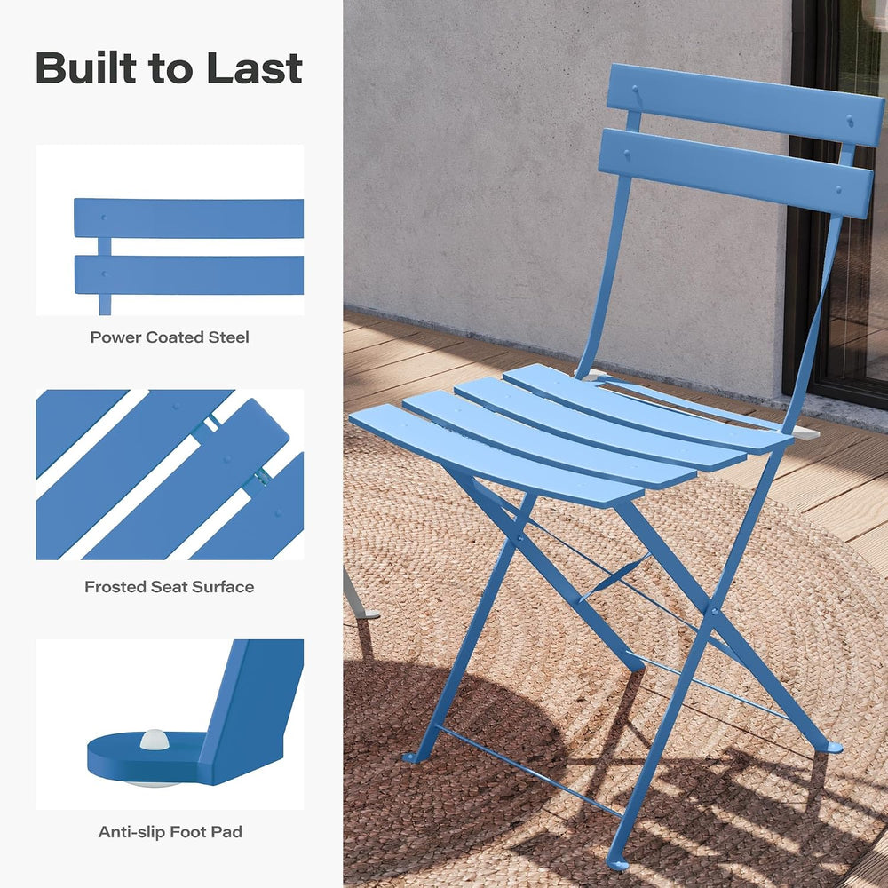 LAUSAINT HOME 3-Piece Steel Folding Bistro Set, Premium Weather-Resistant Pat...