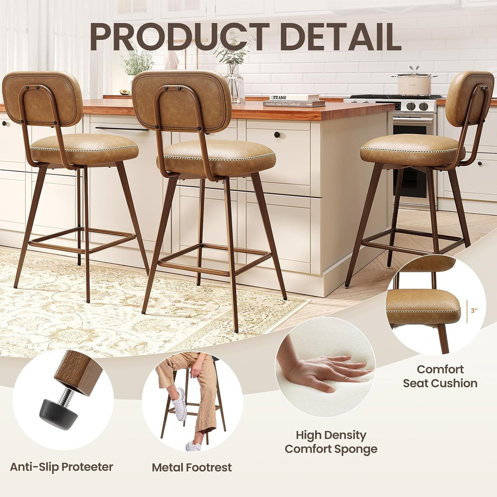 MALOL 26“ Swivel Bar Stools Set of 4, Mid Century PU Leather Counter Height B...