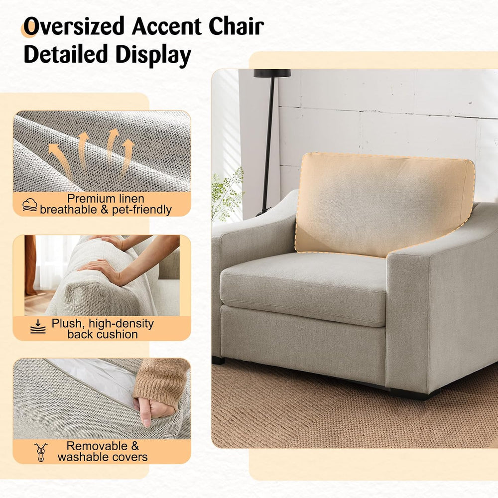 ELUCHANG 47" Oversized Accent Chairs Set of 2, Classic Upholstered Linen...