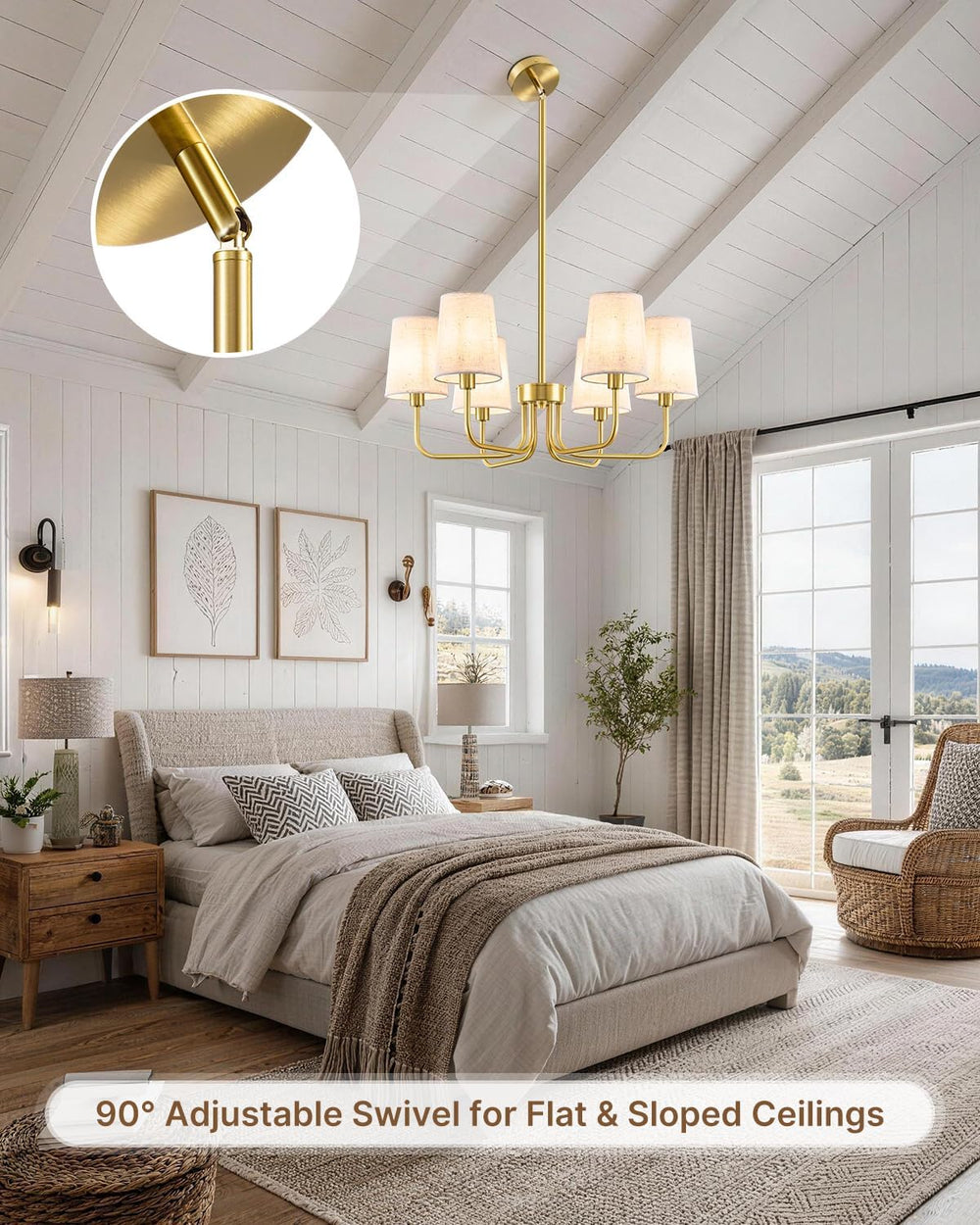 Yunnix 6-Light Gold Chandelier for Dining Room, No Assembly Modern Chandelier...