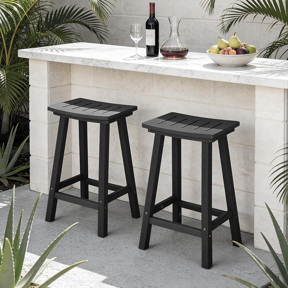 Outdoor Bar Stools Set of 2, 24" HDPE Counter Height Chairs