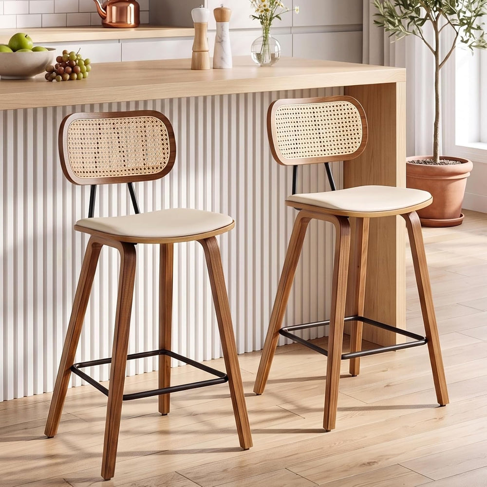 Ya-Home Mid-Century Bar Stools Set of 2, 26 Inch PU Leather Barstools with Op...