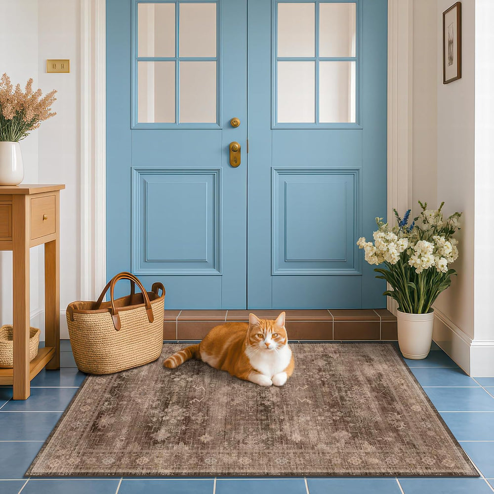 Boho Taupe Brown 3x5 Large Entryway Rug - Modern Vintage Traditional Eclectic...