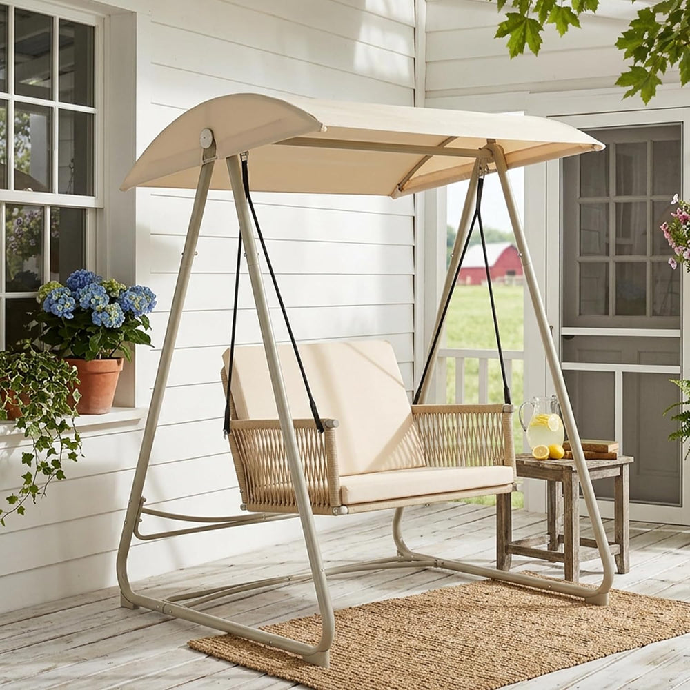 Porch Swing with Stand, Outdoor Swing with Canopy, All Weather Outdoor Swings...