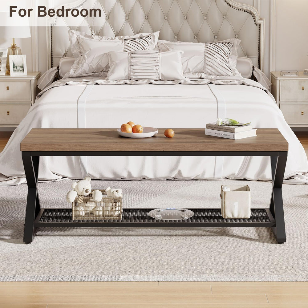 LVB Entryway Bench, Indoor Shoe Bench with Storage & Seating Rustic Oak 4...