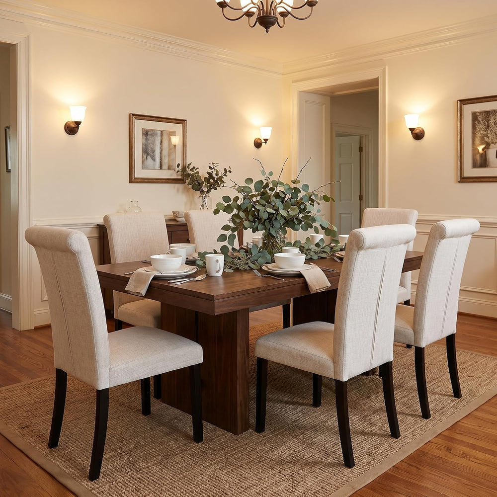 ACEDÉCOR Dining Chairs Set of 6, Modern Off White Linen Upholstered Dining Ch...